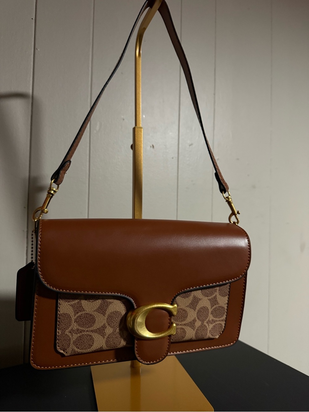 Coach Brown Signature Canvas & Leather Shoulder Bag with Gold Hardware
